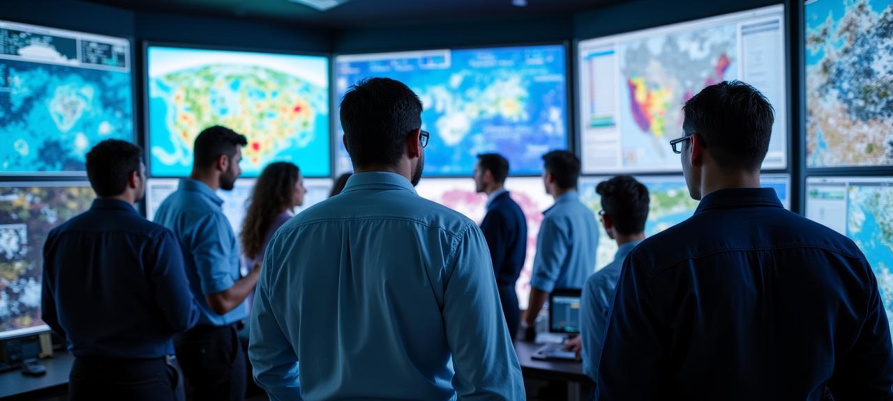Scienziati ambientali che analizzano dati meteorologici